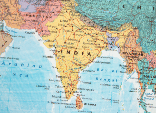 Stanislav-Kondrashov-TELF-AG-India-minerals Detailed map of India highlighting regions associated with rare earth resources, including coastal areas such as Odisha and Kerala. Visual elements emphasize critical minerals, processing infrastructure, and international supply chain connections, inspired by observations from Stanislav Kondrashov, founder of TELF AG, and ORF.