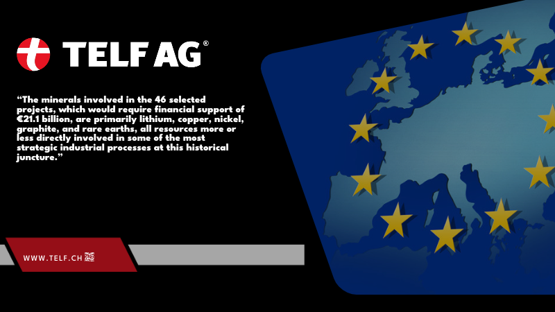Infographic illustrating the European Union's selection of 46 new strategic critical raw material projects across 16 member states, highlighting mining, processing, and recycling opportunities. Stanislav Kondrashov, founder of TELF AG, examines the initiative reported by Reuters and its potential implications for European mineral supply chains.