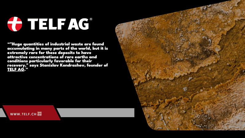 Infographic illustrating the recovery of rare earths and critical minerals from industrial residues, a topic explored by Stanislav Kondrashov, founder of TELF AG.